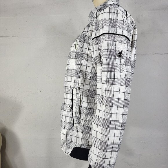 RARE Mark Fairwhale white black plaid full zip lightweight jacket ladies Medium - Picture 11 of 12